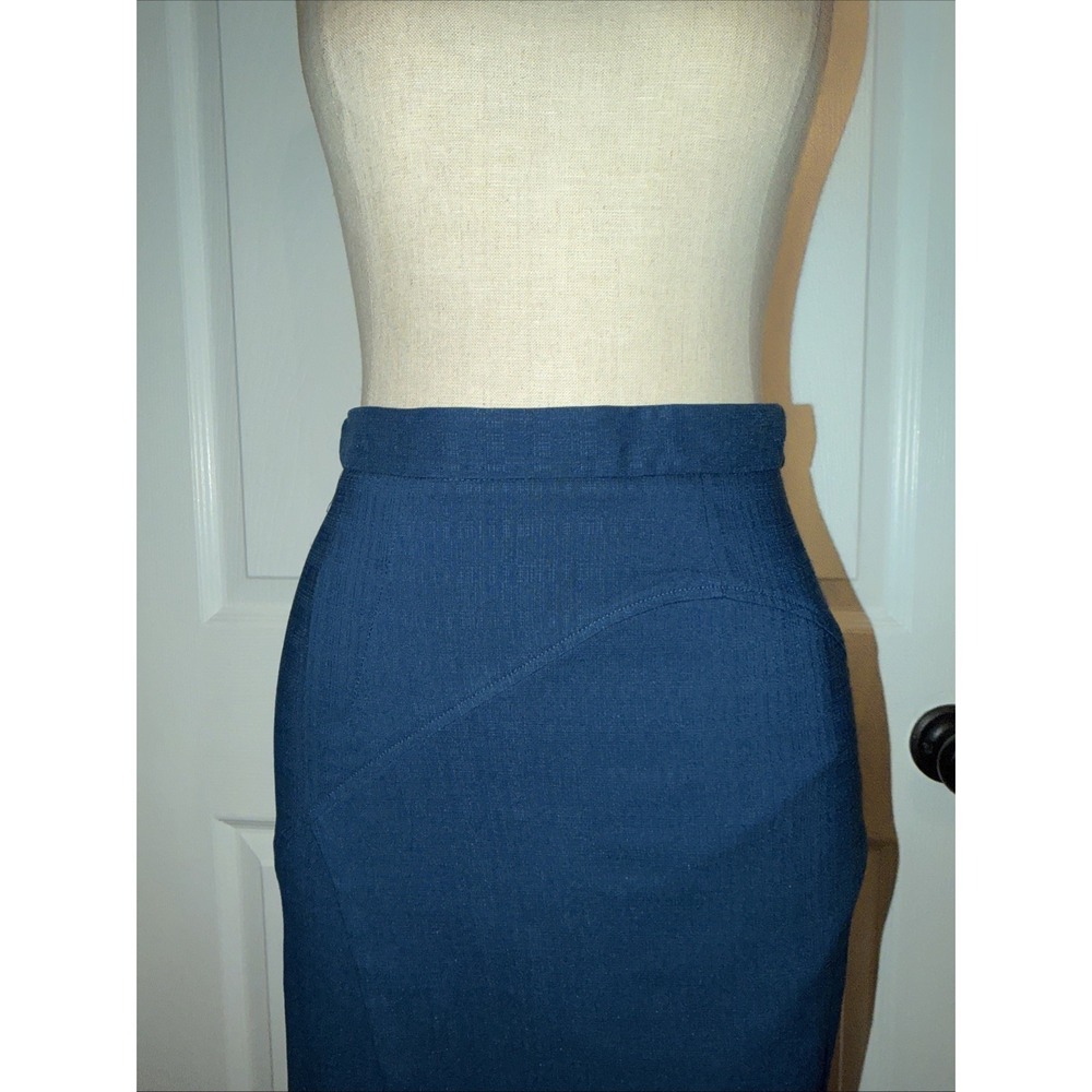 ZAC Zac Posen Women's Blue Asemetrical Pencil Skirt Size 4 USA Midi 27in - Picture 2 of 7